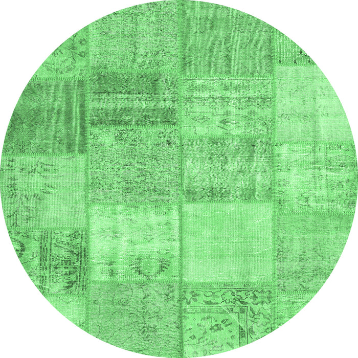 Round Machine Washable Patchwork Emerald Green Transitional Area Rugs, wshcon1977emgrn