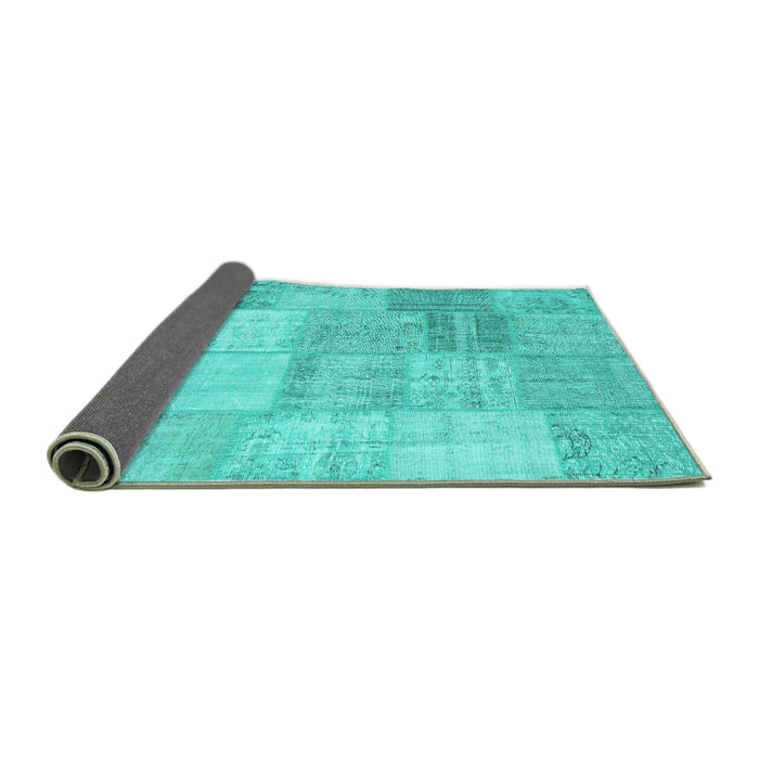 Sideview of Patchwork Turquoise Transitional Rug, con1977turq