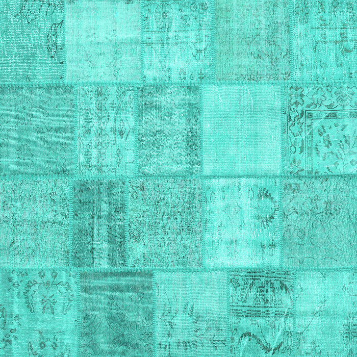 Square Machine Washable Patchwork Turquoise Transitional Area Rugs, wshcon1977turq