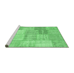 Sideview of Machine Washable Patchwork Emerald Green Transitional Area Rugs, wshcon1977emgrn