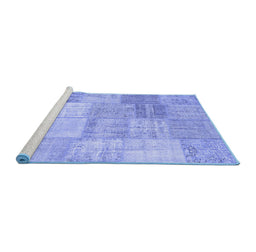 Sideview of Machine Washable Patchwork Blue Transitional Rug, wshcon1977blu
