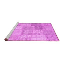 Sideview of Machine Washable Patchwork Pink Transitional Rug, wshcon1977pnk