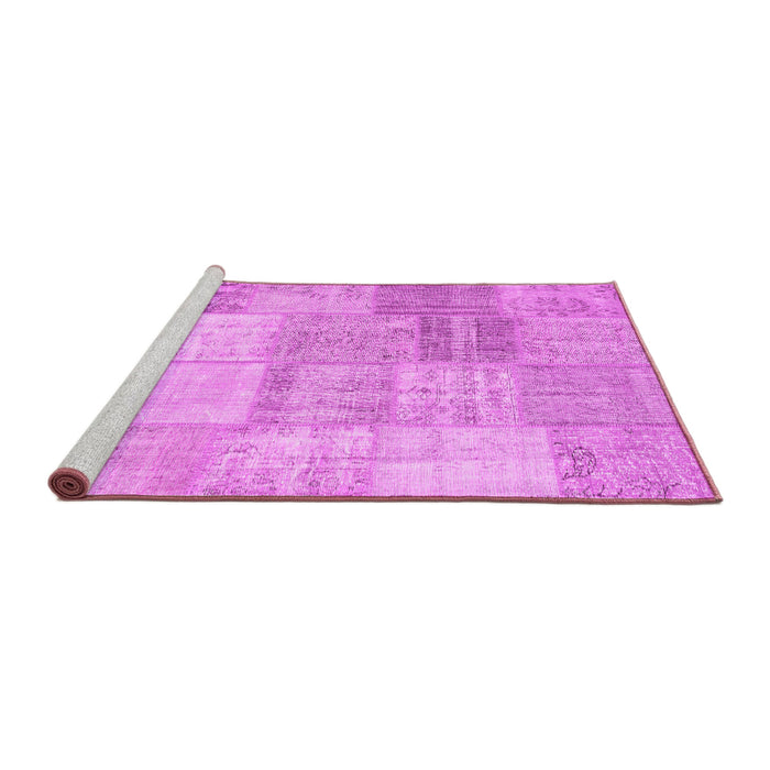 Sideview of Machine Washable Patchwork Pink Transitional Rug, wshcon1977pnk