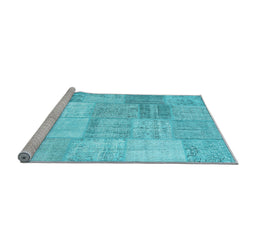 Sideview of Machine Washable Patchwork Light Blue Transitional Rug, wshcon1977lblu