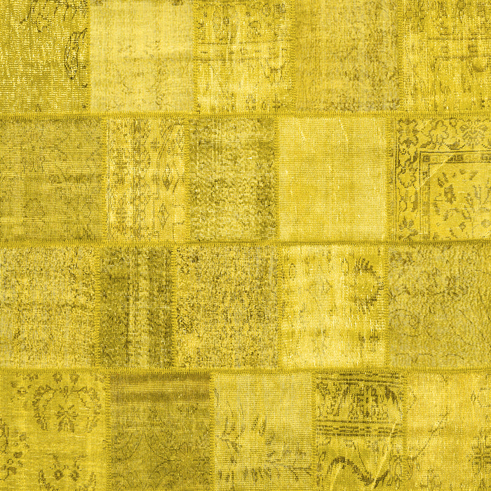 Square Machine Washable Patchwork Yellow Transitional Rug, wshcon1977yw