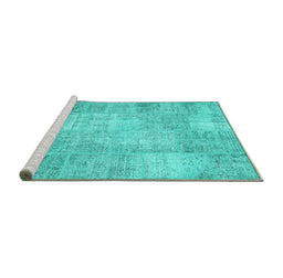 Sideview of Machine Washable Patchwork Turquoise Transitional Area Rugs, wshcon1978turq