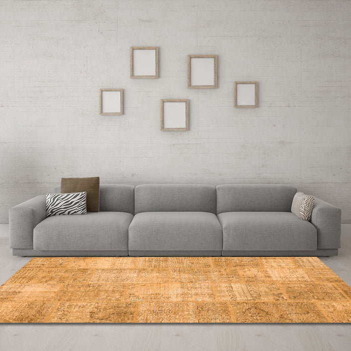 Machine Washable Patchwork Orange Transitional Area Rugs in a Living Room, wshcon1978org