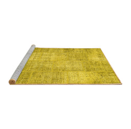 Sideview of Machine Washable Patchwork Yellow Transitional Rug, wshcon1978yw