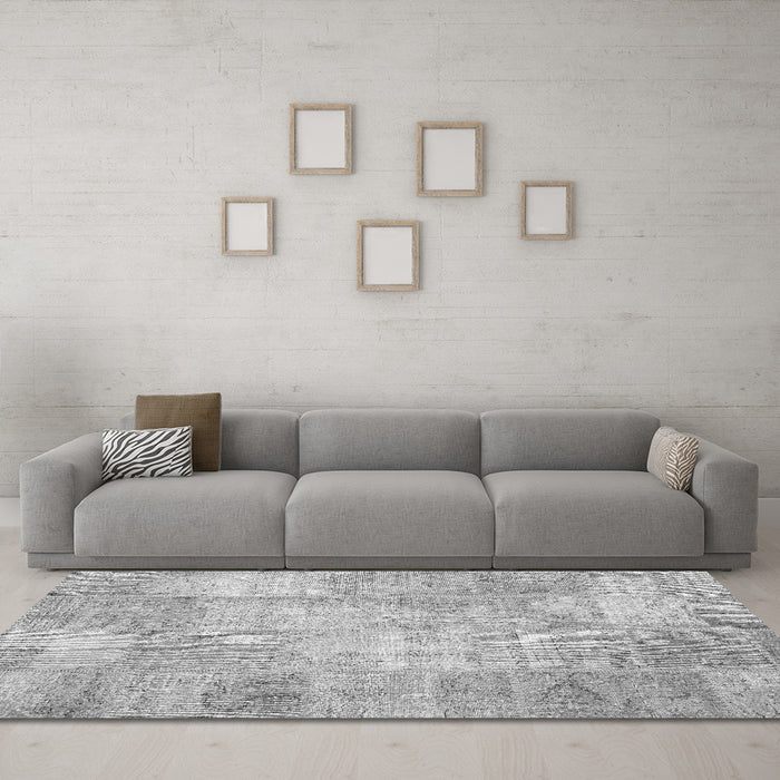 Machine Washable Patchwork Gray Transitional Rug in a Living Room,, wshcon1978gry