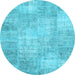 Round Patchwork Light Blue Transitional Rug, con1978lblu