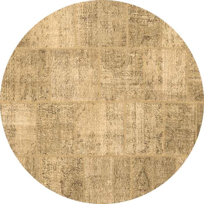 Round Machine Washable Patchwork Brown Transitional Rug, wshcon1978brn