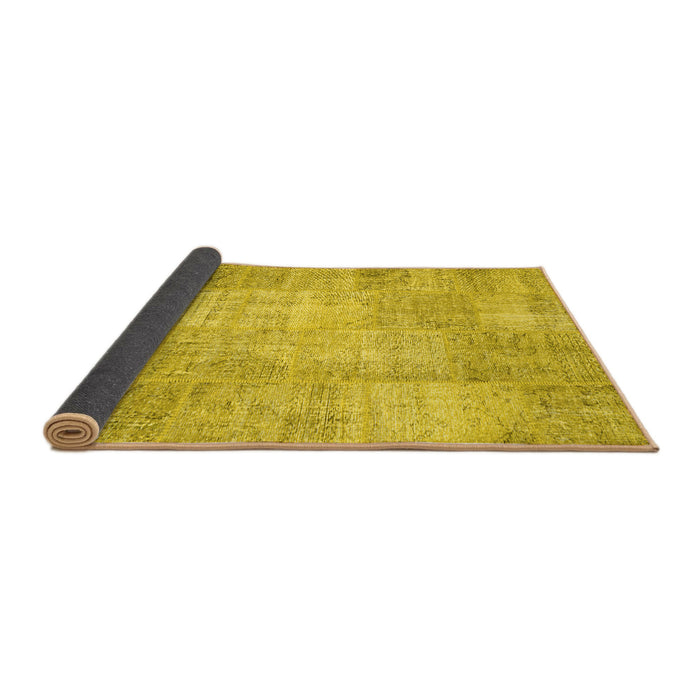 Sideview of Patchwork Yellow Transitional Rug, con1978yw