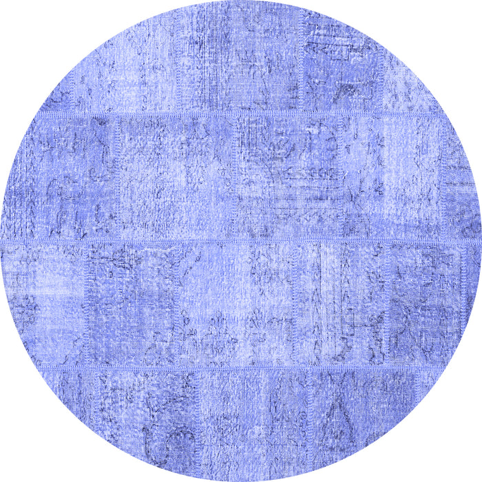 Round Patchwork Blue Transitional Rug, con1978blu