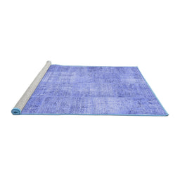 Sideview of Machine Washable Patchwork Blue Transitional Rug, wshcon1978blu