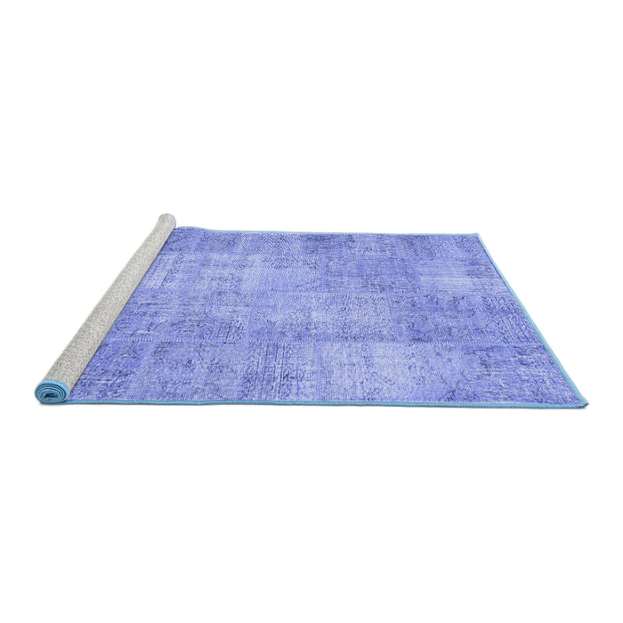 Sideview of Machine Washable Patchwork Blue Transitional Rug, wshcon1978blu