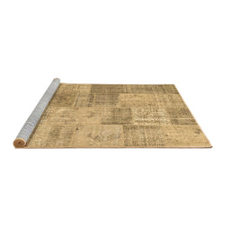 Sideview of Machine Washable Patchwork Brown Transitional Rug, wshcon1979brn
