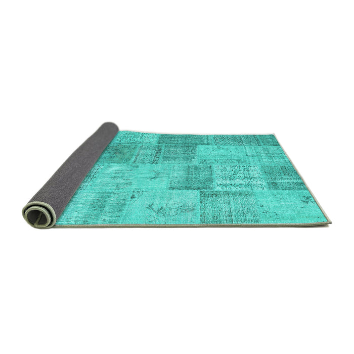 Sideview of Patchwork Turquoise Transitional Rug, con1979turq