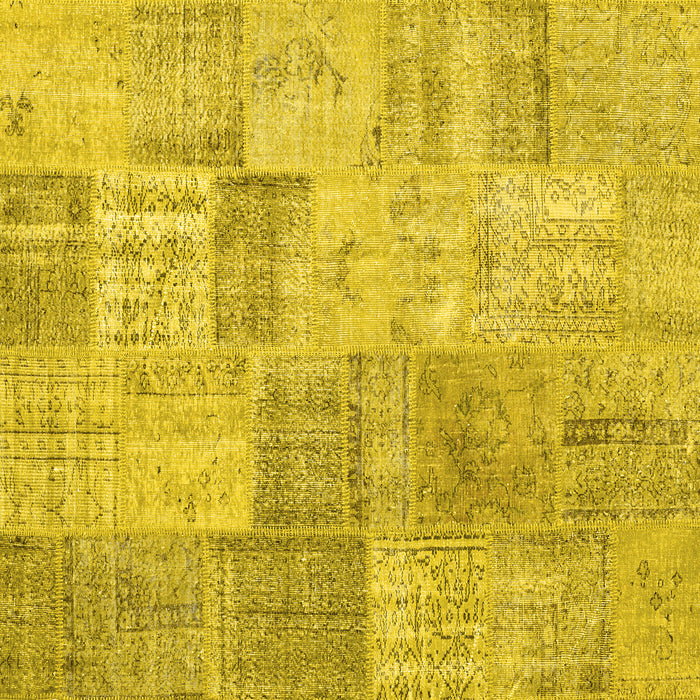 Square Machine Washable Patchwork Yellow Transitional Rug, wshcon1979yw