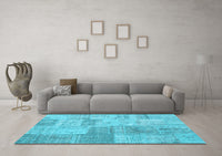 Machine Washable Patchwork Light Blue Transitional Rug, wshcon1979lblu