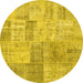 Round Machine Washable Patchwork Yellow Transitional Rug, wshcon1979yw