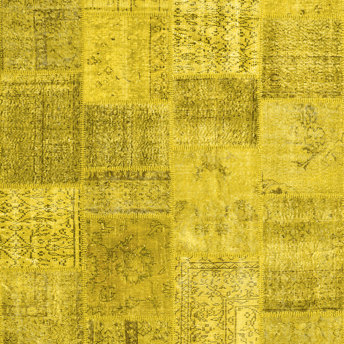 Machine Washable Patchwork Yellow Transitional Rug, wshcon1979yw