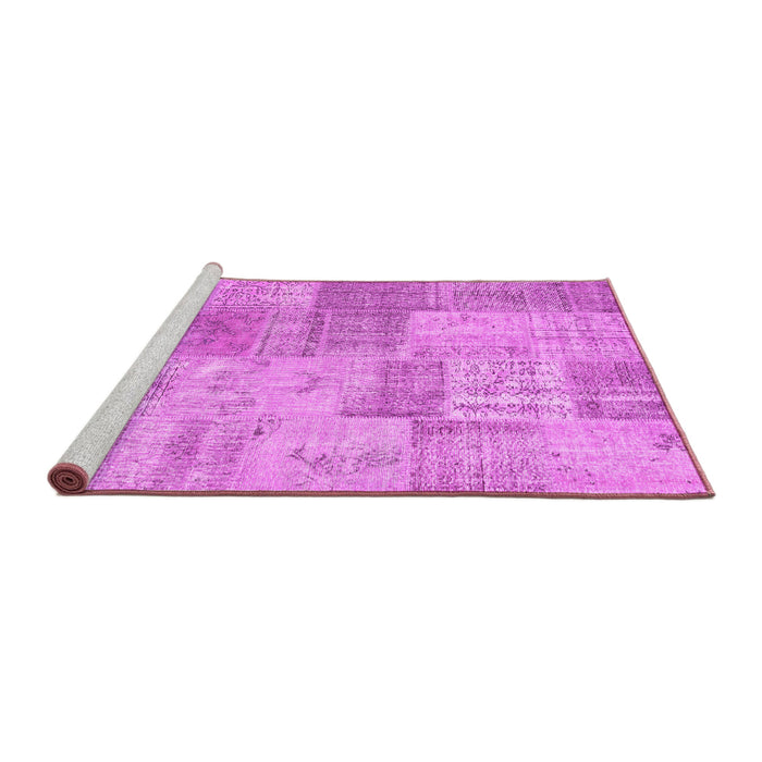 Sideview of Machine Washable Patchwork Pink Transitional Rug, wshcon1979pnk