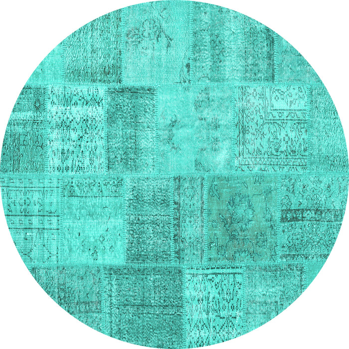 Round Machine Washable Patchwork Turquoise Transitional Area Rugs, wshcon1979turq