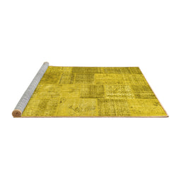 Sideview of Machine Washable Patchwork Yellow Transitional Rug, wshcon1979yw