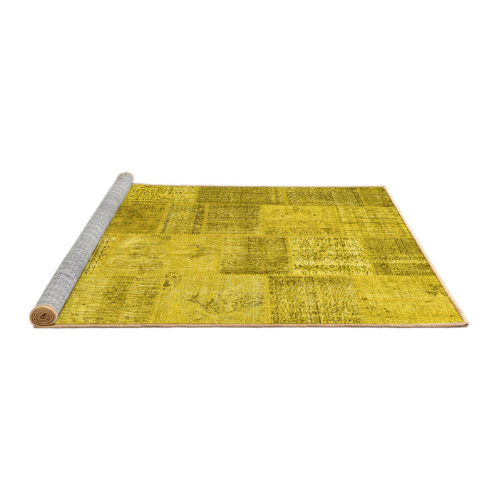 Sideview of Machine Washable Patchwork Yellow Transitional Rug, wshcon1979yw