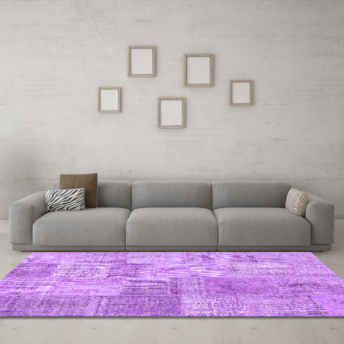 Machine Washable Patchwork Purple Transitional Area Rugs in a Living Room, wshcon1979pur