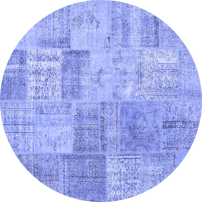Round Patchwork Blue Transitional Rug, con1979blu