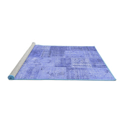 Sideview of Machine Washable Patchwork Blue Transitional Rug, wshcon1979blu