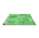 Sideview of Machine Washable Patchwork Emerald Green Transitional Area Rugs, wshcon1980emgrn