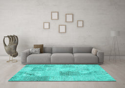 Machine Washable Patchwork Turquoise Transitional Area Rugs in a Living Room,, wshcon1980turq