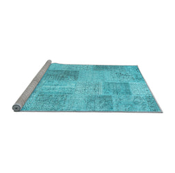Sideview of Machine Washable Patchwork Light Blue Transitional Rug, wshcon1980lblu