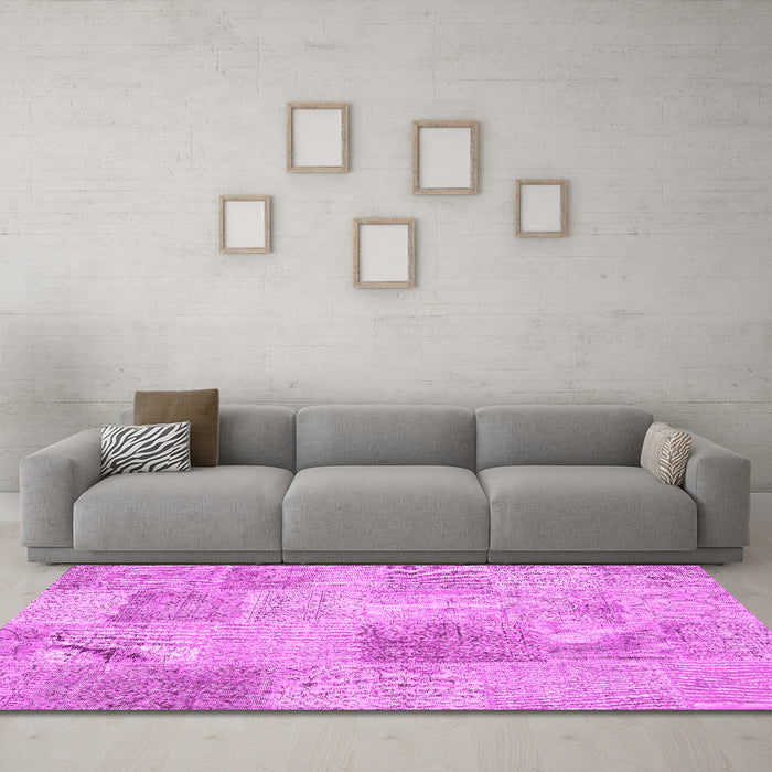 Machine Washable Patchwork Pink Transitional Rug in a Living Room, wshcon1980pnk