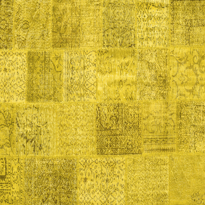 Square Machine Washable Patchwork Yellow Transitional Rug, wshcon1980yw