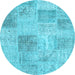 Round Patchwork Light Blue Transitional Rug, con1980lblu