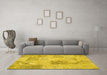 Machine Washable Patchwork Yellow Transitional Rug in a Living Room, wshcon1980yw