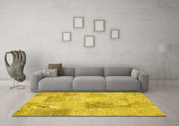 Machine Washable Patchwork Yellow Transitional Rug in a Living Room, wshcon1980yw