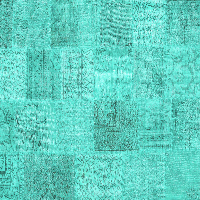 Square Patchwork Turquoise Transitional Rug, con1980turq