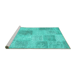 Sideview of Machine Washable Patchwork Turquoise Transitional Area Rugs, wshcon1980turq