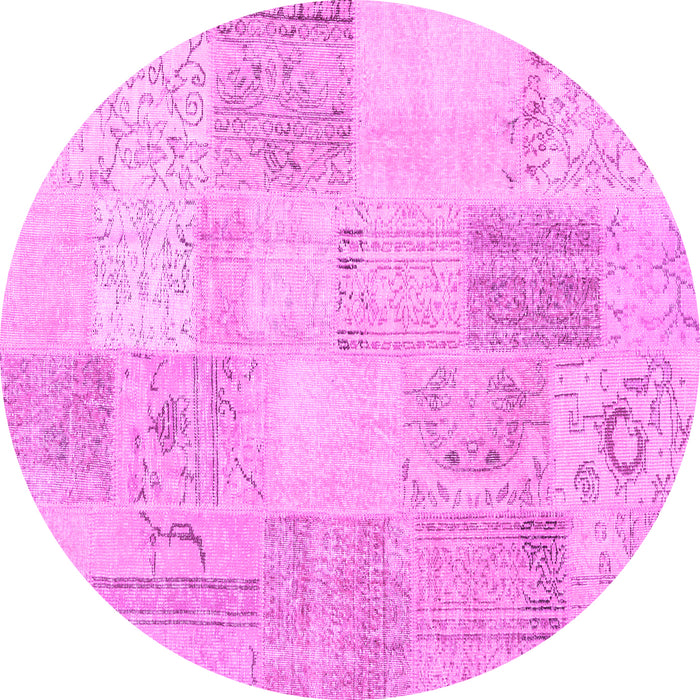 Round Patchwork Pink Transitional Rug, con1982pnk