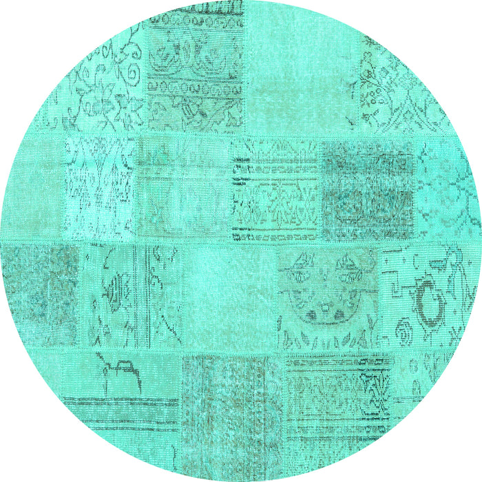 Round Patchwork Turquoise Transitional Rug, con1982turq