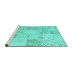 Sideview of Machine Washable Patchwork Turquoise Transitional Area Rugs, wshcon1982turq