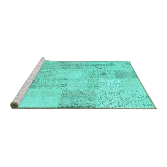 Sideview of Machine Washable Patchwork Turquoise Transitional Area Rugs, wshcon1982turq