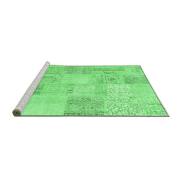 Sideview of Machine Washable Patchwork Emerald Green Transitional Area Rugs, wshcon1982emgrn
