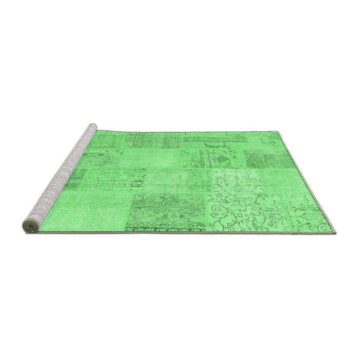 Sideview of Machine Washable Patchwork Emerald Green Transitional Area Rugs, wshcon1982emgrn