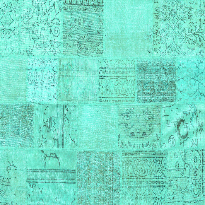 Square Machine Washable Patchwork Turquoise Transitional Area Rugs, wshcon1982turq