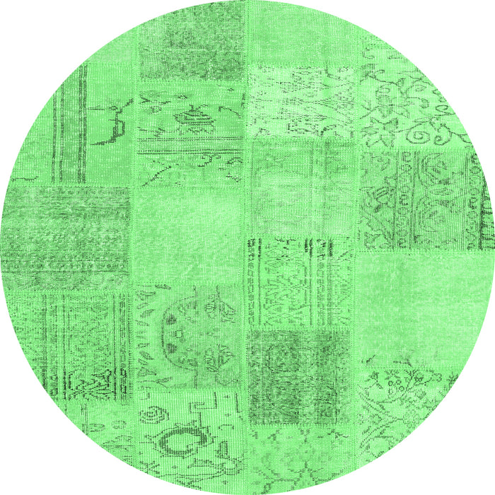 Round Machine Washable Patchwork Emerald Green Transitional Area Rugs, wshcon1982emgrn
